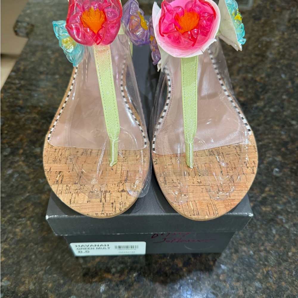 Betsey Johnson Havanah Gold and Multi Floral Sandals